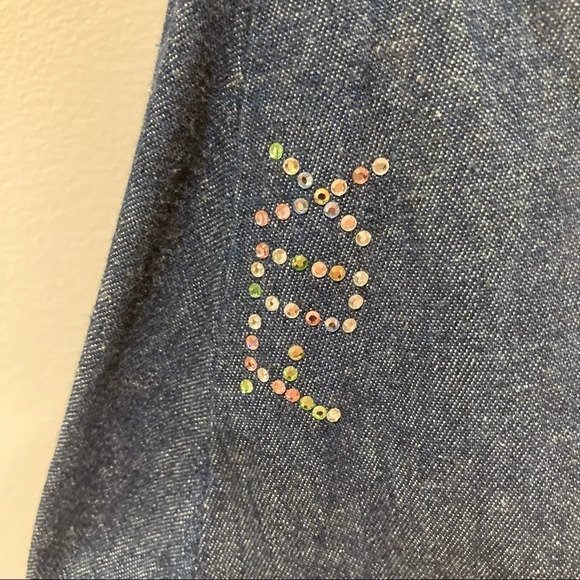 FOX Sz M Bohemian  Art to Wear Denim Jeans A-line Full Flare Buttoned Skirt - Picture 3 of 9